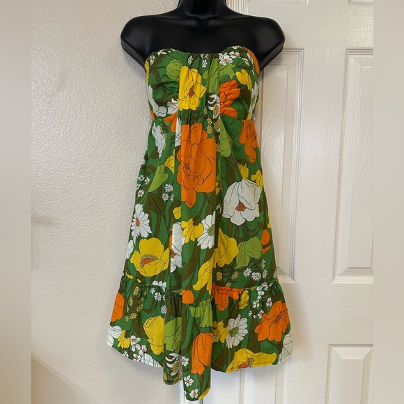 Farm Rio Brazil Floral Strapless Dress with Tie Back - Picture 1 of 4